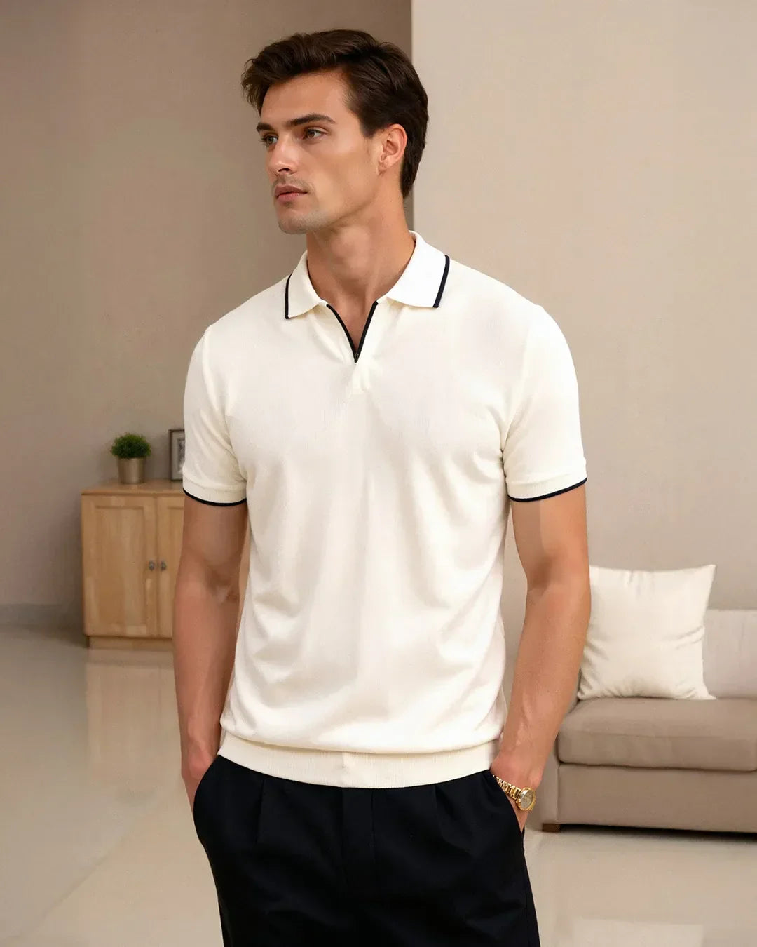 ARNAUD LYON | POLO SUR MESURE EN PIQUÉ AVEC DÉTAILS CONTRASTANTS